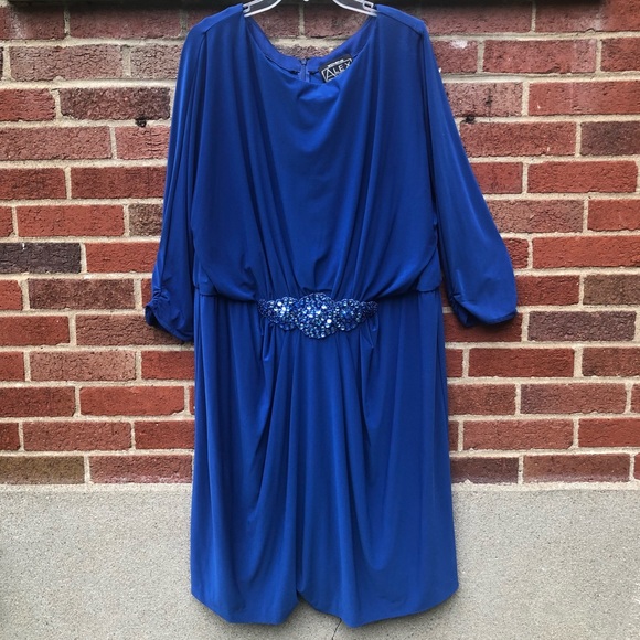 Alex Evenings Dresses Cobalt Blue Cocktail Dress With Jewel Detail